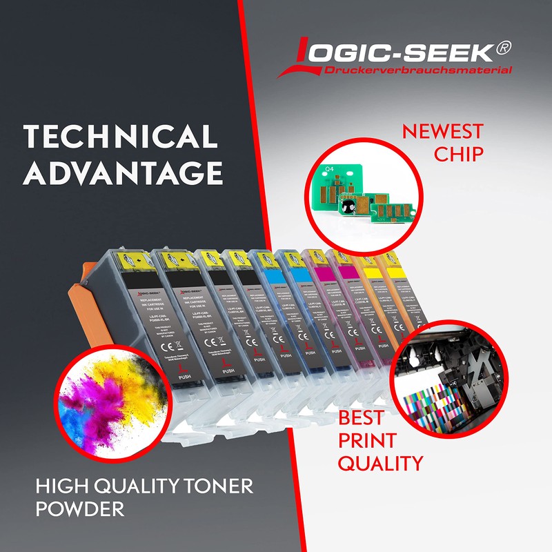 Logic-Seek 10 Printer Cartridges Compatible with Canon PGI550XL LS-CLI551XL with
