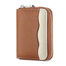 Linno RFID 20 Slots Credit Card Holder Genuine Leather Small Wallet for Women or Men with Zipper (New Brown)