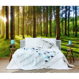 LOOWAP Sunshine Green Forest Woodland Wallpaper Wall Mural for Bedroom Living Room (Not Peel n' Stick)