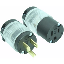 Journeyman*Pro Lighted Male Female Extension Cord Replacement Ends 15 Amp Power Plug Repair LIT - 1 Male + 1 Female