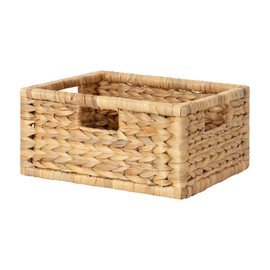 StorageWorks Wicker Basket for Organizing, Pantry Organizer with Wooden Frame, Water Hyacinth Storage Basket for Shelves