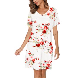 Kabento 2 Pack Nightgowns for Women Cotton Sleep Shirts Short Sleeve Nightshirts, Daisy & Floral White, XX-Large