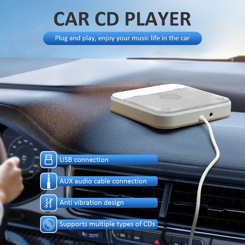 Portable CD Player for Car, External CD-Player for Car Stereo