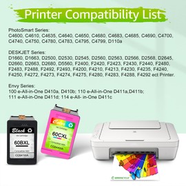 Remanufactured 60xl Black Ink Cartridges Replacement for HP 60XL CC641WN Compatible for Envy 100 D410a D410b PhotoSmart C4635 C4680C4700 DESKJET D2500 D2545 Series Printer (4 Pack)