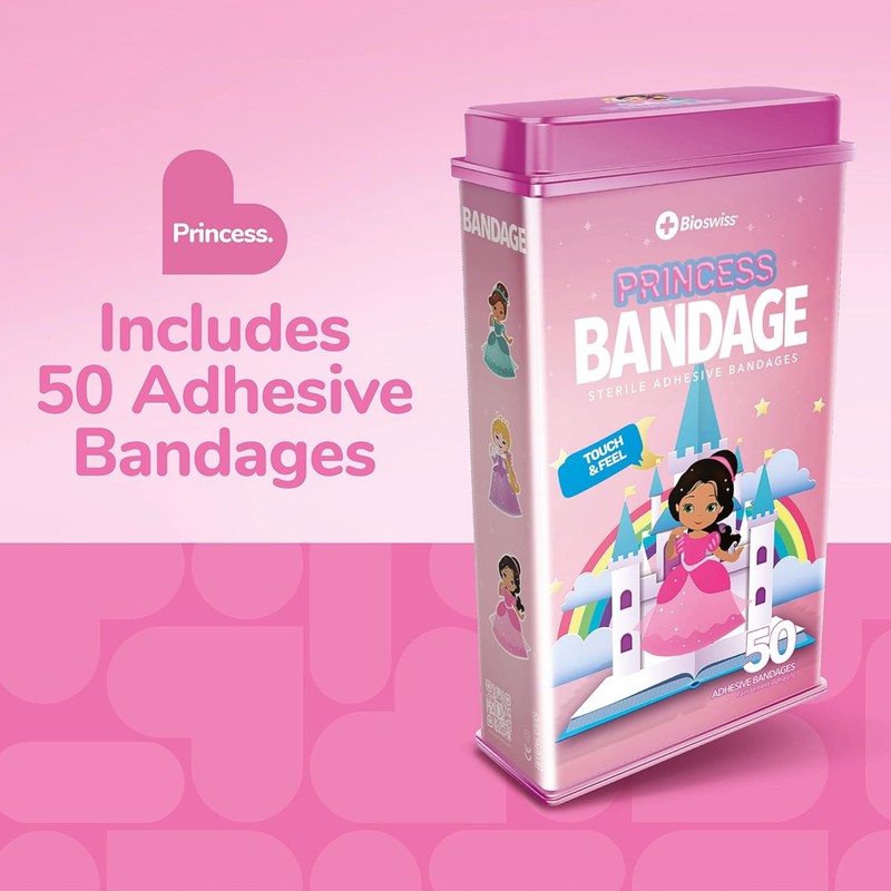 BioSwiss Bandages, Princess Shaped Self Adhesive Bandage, Latex Free Sterile