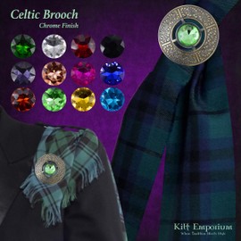 Kilt Emporium Celtic Brooch - Elegant Scottish Kilt Pin in Pewter, Norse Vintage Jewelry, Chrome Finish with Assorted Gemstones, 3-Inch (White - Antique)