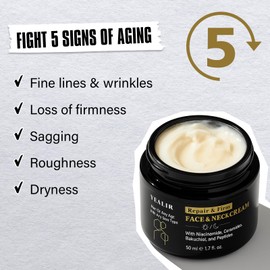 Mens Face & Neck Moisturizer Cream, Firming, Lifting & Anti-Aging Cream with Peptides, Bakuchiol, Niacinamide & Ceramides, Oil-Free Formula, Day & Night Use, Gifts for Men, 1.7 Fl Oz