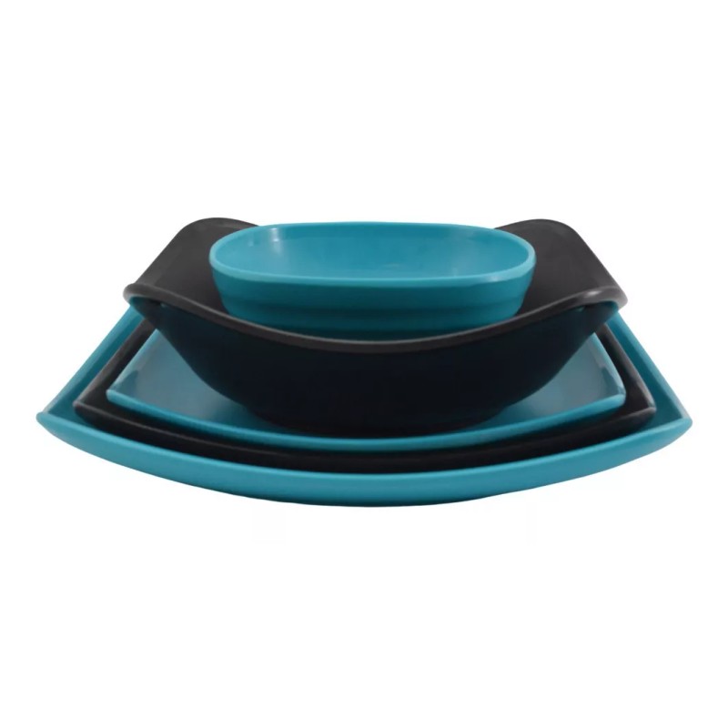 Anforama Vajilla Cuadrada Tipo Plastico Melamina Azul/ Negro 20piezas