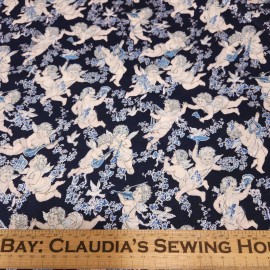 Unbranded Christmas Cherubs BTY Unbranded Blue Silver on Navy