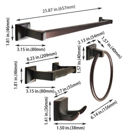SENTO CELLAR Classic Bathroom Accessories Set, Heavy Duty Metal Bath Hardware Set Wall Mounted, Includes Robe Hook, Standard Toilet Paper Holder, Towel Ring, 24” Towel Bar (4-Piece, Oil-Rubbed Bronze)