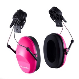 HUARUI Noise Cancelling Helmet Attachable Ear Muffs Blocking Sound Reduction Ear Protection for Construction Site, Cap Mounted Protective Safety Ear Muffs with Hard Hat Mounting Adaptors Pink