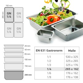 Konzept 11 - GN Container (GN 1/4, Height 200 mm) Stainless Steel Hot Container 5 Litres, Pizza Ingredient Container, Gastro Container Various Sizes and Heights, Gastro Standard Bowl, Gastronorm
