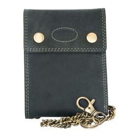 Biker's Grey Genuine Leather Wallet Wild with Metal Chain to Hang