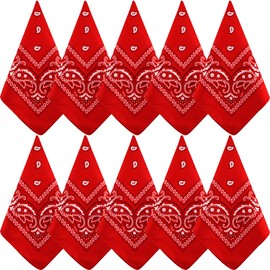 NACHLYNN 10pcs Paisley Bandanas Assorted Bandanas Cowboy Polyester Headbands Square Scarf Headwear (10, Red)