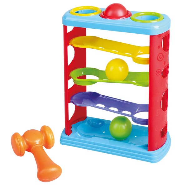 Play PlayGo Hammer and Roll Tower | Ball Track Knock Bench Plug Pound & Roll | Super Durable Pound A Ball | Classic Hammering & Pounding Toy