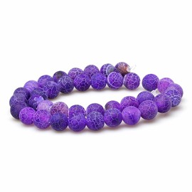 JARTC Nature Frost Cracked Dream Fire Dragon Veins Agate Beads Round Stone Beads for Jewelry Making DIY Bracelets Necklaces 15" (12mm, Purple)