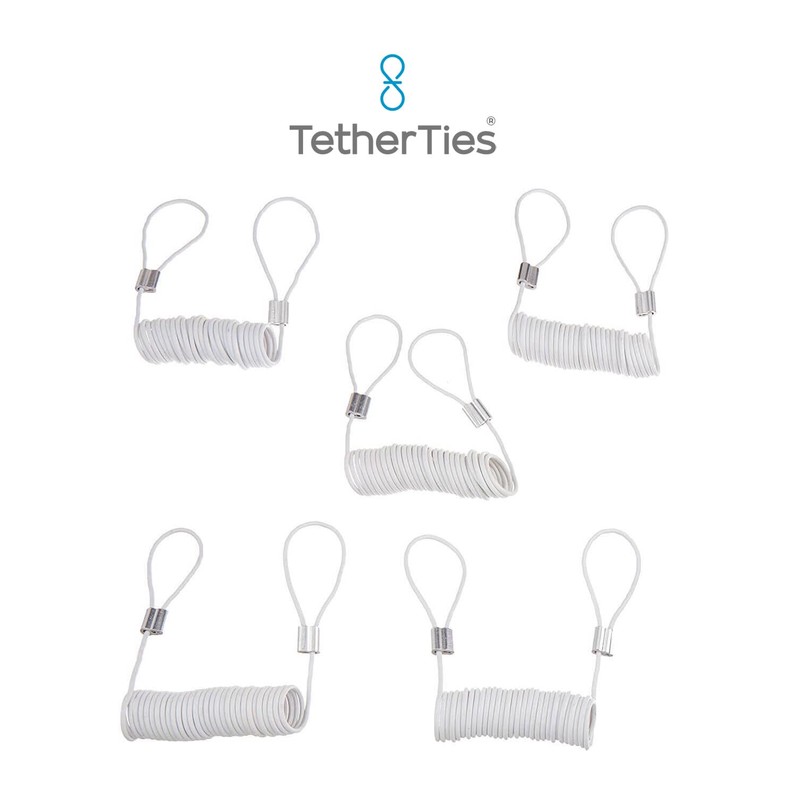 TetherTies Coils 5 Pack - Extendable, Expandable, Retractable Cable Tethers,
