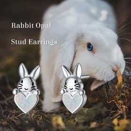 TOUPOP Rabbit Gifts Rabbit Earrings for Women Sterling Silver Bunny Stud Earrings for Teen Girls Birthday Gifts for Rabbit Lover Little Bunny Jewellery with Created Opal