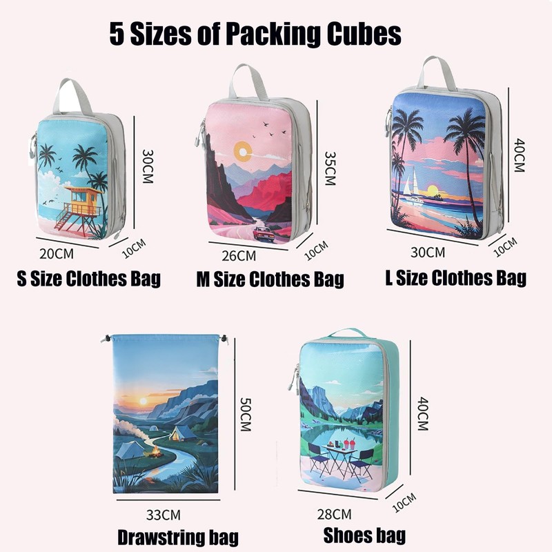 Compression Packing Cubes,5 Pcs Travel Packing Cubes Set,Lumobrilla Travel Organisers