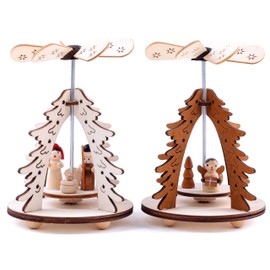 Brubaker Set of 2 Christmas Pyramid 1 Tier Christmas Tree 2 Designs Angel and Christ Birth - Wooden Table Pyramid Each 8 x 11.5 cm