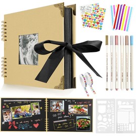 Newthinking Photo Scrapbook with 80 Black Pages, 11.5 x 8.5 Inches Scrapbook Photo Album with Accessories, DIY Couples Memory Scrap Book for Anniversary Wedding Birthday(Kraft Color)