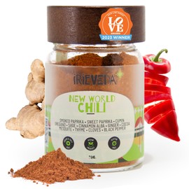 IrieVeda New World Chili Spice Mix - Top 23 Allergen Free Organic Sweet Smoked Paprika Seasoning with Sage, Ginger, Cumin, Mesquite and Cocoa, FODMAP, Ayurvedic & Gluten Free Spices for Chicken, Beef, Tacos 43g