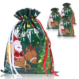 QRTDXP 39 * 51cm Large Size Xmas Gift Drawstring Bag, 4pcs Green Christmas Gifts Wrapping Bag for Christmas Party-green