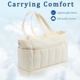 PTAHTHOTH Weekender Bags for Women Travel Duffle Bag, Personal Item Travel Bag with Shoe Compartment, Carry On Overnight Bag with Wet Pocket, Puffer Tote Bag Gym Duffel Bag Hospital Bag, Beige