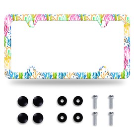 Colorful Corals Flag License Plate Frame License Plate Stainless Steel Auto Parts Funny License Plate Decorative with Screws Size 12.3" x 6.3" for Men Women