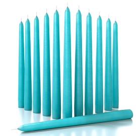 CANDWAX 12 inch Taper Candles Set of 12 - Dripless and Smokeless Candle Unscented - Slow Burning Candle Sticks - Turquoise Candles