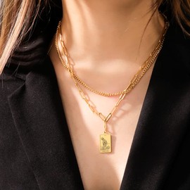 Amaxer Rider Waite Tarot Card Necklace Retro Lucky Amulet Charm Pendant Stainless Steel Vintage Jewellery, Stainless Steel, No Gemstone