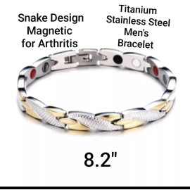 Magnetic Stylish Men's Titanium Steel Magnetic Bracelet Two-tone Snake Print Design NWT