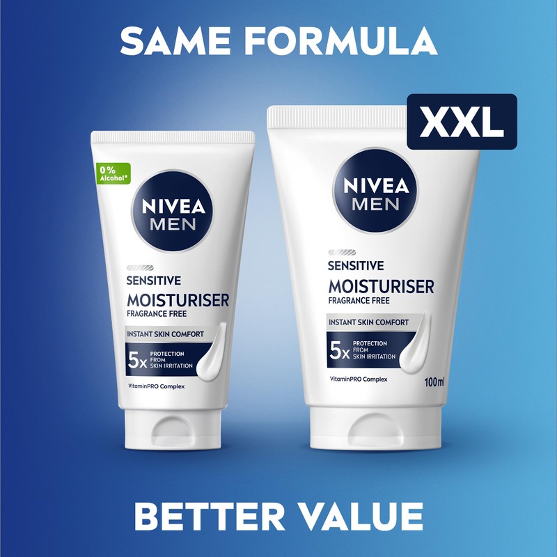 NIVEA MEN Sensitive Facial Moisturiser XXL (100ml), 24H Hydration Moisturiser