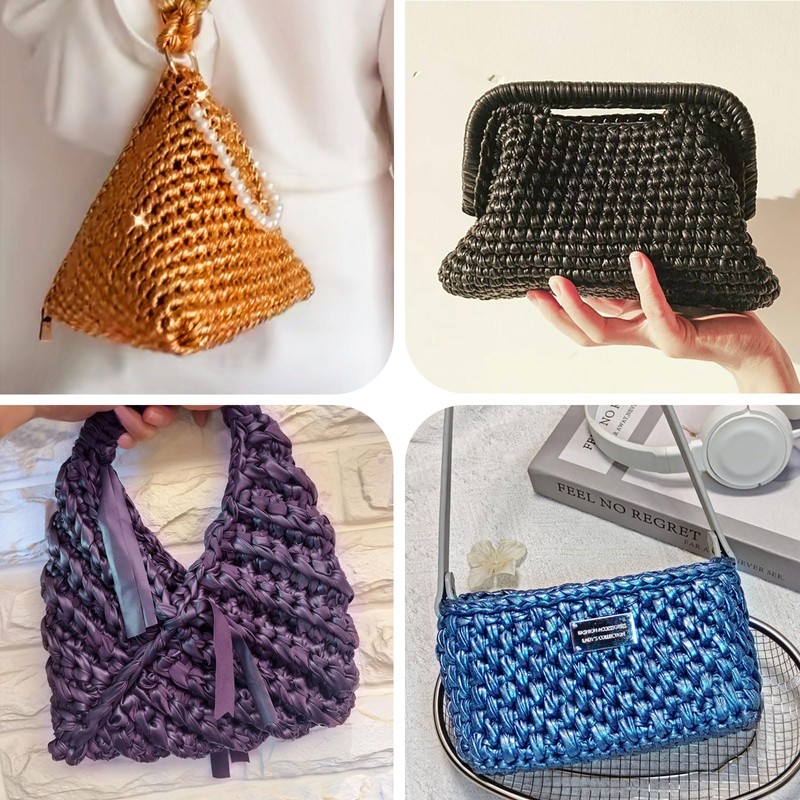 NICEEC 2 Skeins Metal T-Shirt Yarn, Bright, Glossy, Crochet &