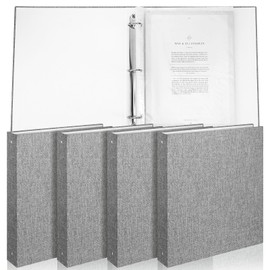 Eersida 4 Pack 3 Ring Binder 1 Inch Round Ring Binder Organizer with Linen Cover Holds 8.5" x 11" Paper Gray Linen Fabric for Schools, Offices and Homes