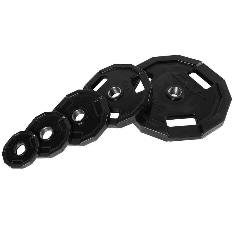 CAP Barbell 12-Sided Rubber Olympic Grip Weight Plates, Black, Single,