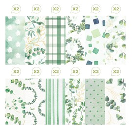 24 Sheets Eucalyptus Leaves Pattern Scrapbook Paper, 12 Designs Double-Sided Sheets Decorative Paper Scrapbook Craft Paper, 12 x 12 Inch Craft Supplies Card Making Scrapbook