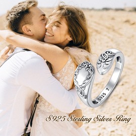 Sterling Silver Spoon Ring with Oxidized Open Wrap Ring Spoon Ring for Women Girls Couple, Size 6-8, Metal, not known,