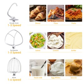 Biolomix Kitchen Electric Stand Mixer, 6 Speed Tilt Head Food Mixer with 6.5 QT Stainless Steel Bowl, Dough Hook, Flat Beater, Whisk and Anti Splash Cover, (6.5QT, White)