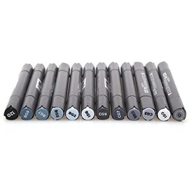 12 Cool Grey Colors Art Markers Grayscale Artist Dual Head Markers Set for Brush Pen Painting Marker School Student Supplies