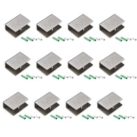 Adjustable Glass Clamp, 12 Glass Clamps, 201 Stainless Steel, Brushed Wall Mount, Glass Clamp for 6-10 mm Glass, Acrylic Wood, Glass Holder Glass Clamp with Fixed Accessories (Square, 26.5 x 20 x 14.5