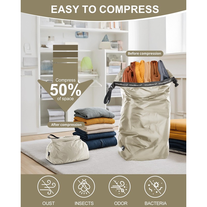 EPEDAL24 Travel Laundry Bag, Pump-Free Vacuum Compression Dirty Clothes Bag,