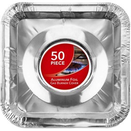 Revestimientos desechables para quemadores de gas (paquete de 50) cubiertas cuadradas de aluminio para quemadores de gas, protector de estufa de gas de 8.5 pulgadas, cubiertas superiores de estufa
