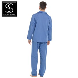 Lora Dora Strong Souls Mens Traditional 2 Piece Pyjamas Plain Blue Small
