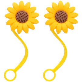 Joez Wonderful 2pcs Sunflower Straw Toppers 10mm, Reusable Silicone Straw Covers for Straws 0.4" Wide(10MM Outer Diameter), Cute Straw Plug Straw Caps for Dust-Proof Drinking Kitchen Accessories