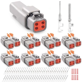 JRready ST6329-401 Deutsch DTM Connector 4 Pin 8 Sets Waterproof Deutsch DTM Connector with 20# Stamped Contacts 16-22 AWG Terminals Pins Seal Plugs DTM Connector(Gray)