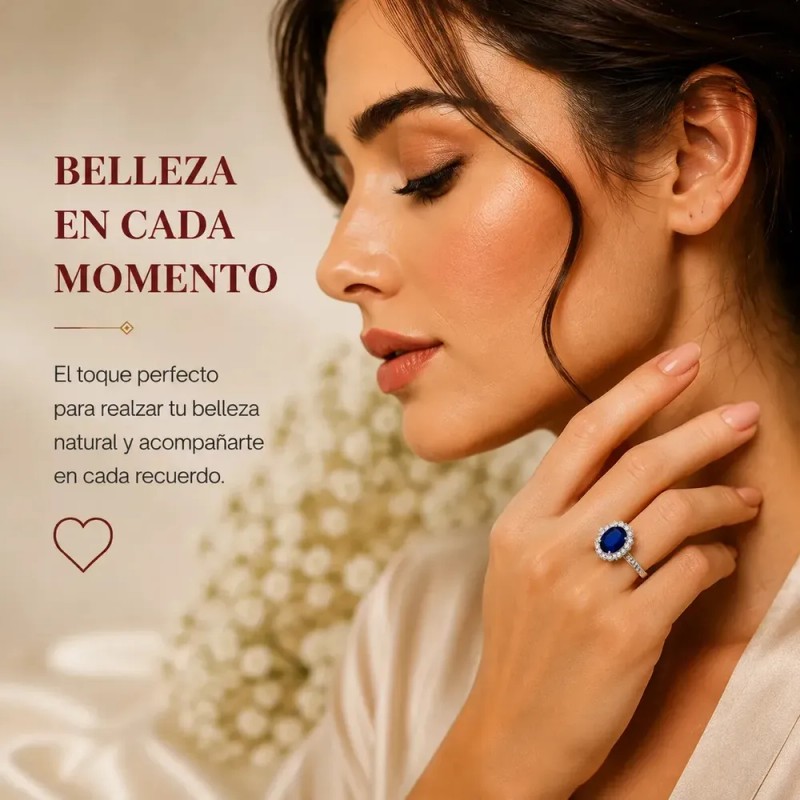 anillo de compromiso plata - Anillo Compromiso Ajustable Zafiro Azul