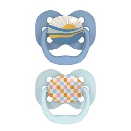 Dr. Brown's Advantage Baby Pacifier, Fully Symmetrical Soother with Soft Silicone Bulb, Blue Sunrise, 0-6m, BPA Free, 2 Pack