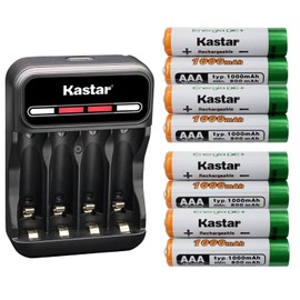 Kastar 8-Pack AAAJ 1.2V 1000mAh Ni-MH Battery and CMH4 Charger Compatible with Panasonic KX-TG3722SX KX-TG3723 KX-TG3752 KX-TG3752B KX-TG3760 KX-TG3811BX KX-TG3811JX KX-TG3811SX KX-TG3821BX