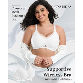 OXYIBRAS Jelly Bras for Women No Underwire Mesh Wireless Crossover Bra Seamless Full Coverage Lift T Shirt Sleep Bralettes White L